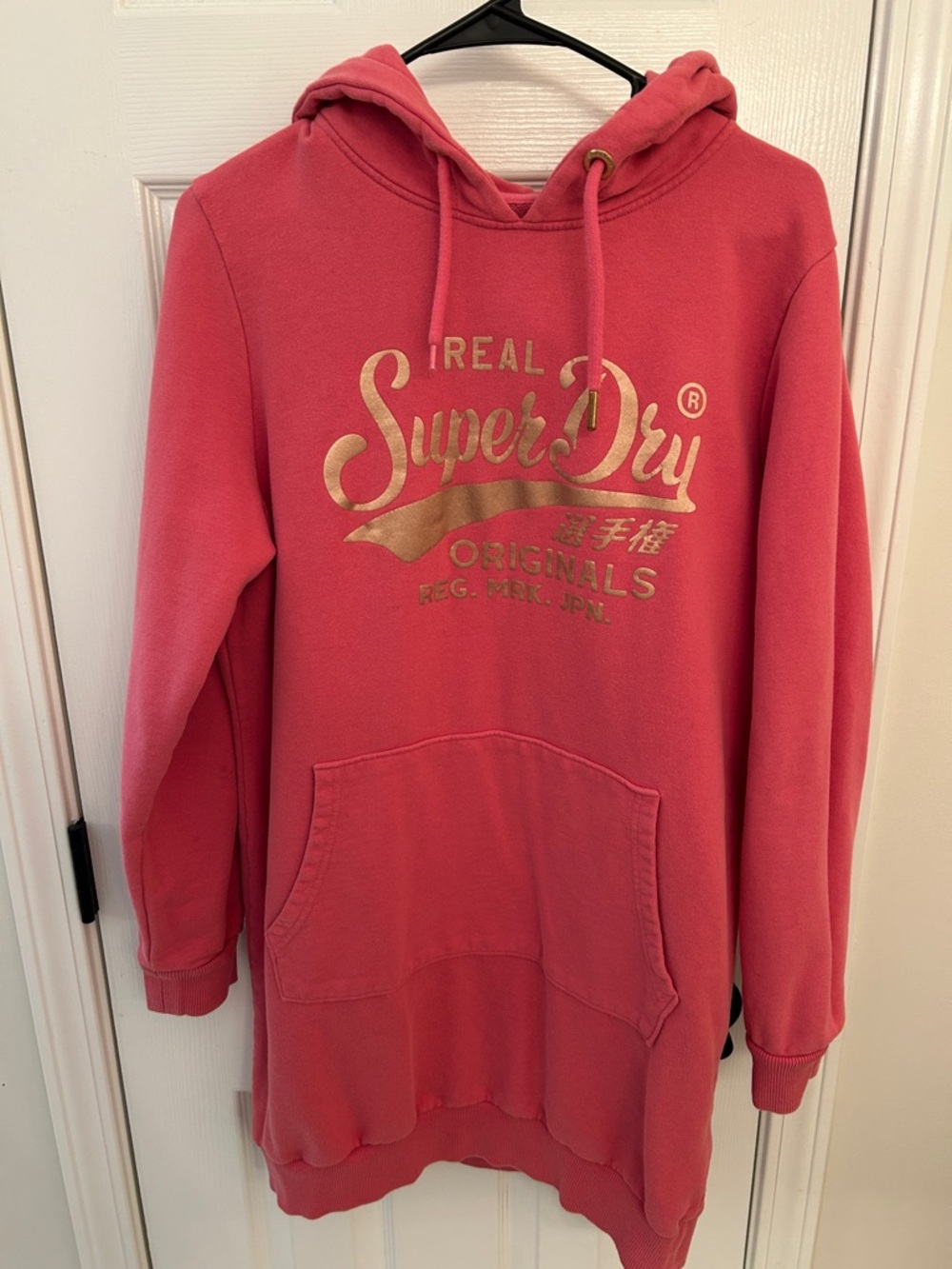Superdry Coral Pink Crewneck Hoodie with Gold Logo